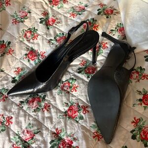 Elegant Black Pointed Toe Slingback Heels